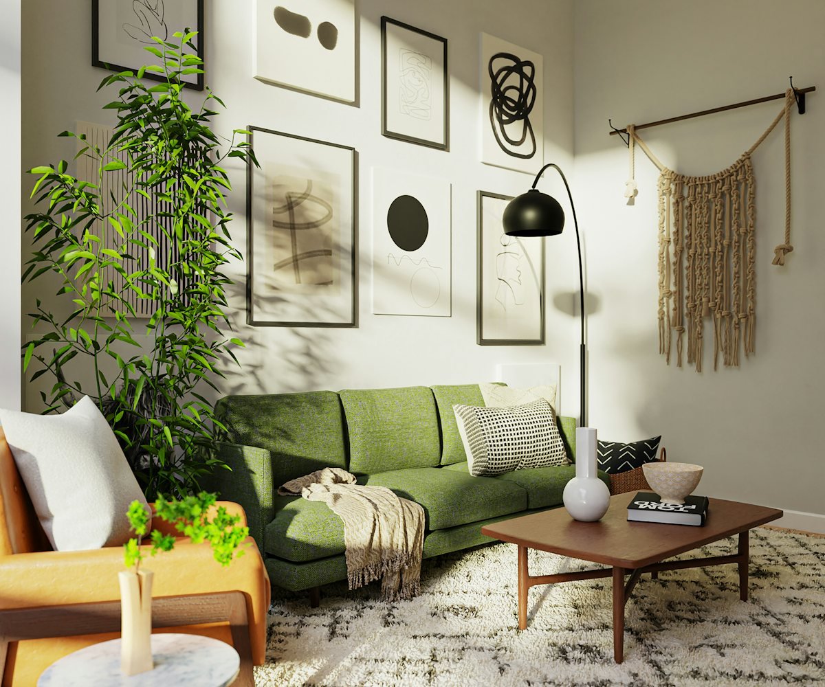 Un salon apaisant avec un canapé et des plantes